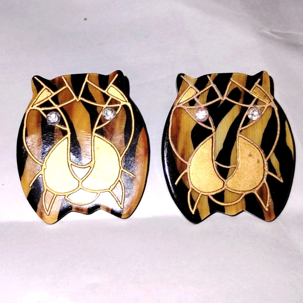Vtg Lea Stein Tiger Post Earrings